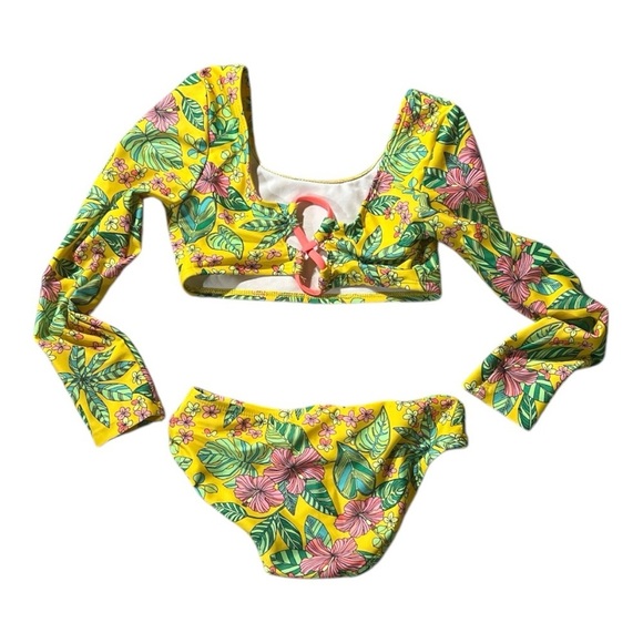 Kids Floral Long Sleeve Swim Set - Yellow and Green size4/5T - Picture 2 of 3